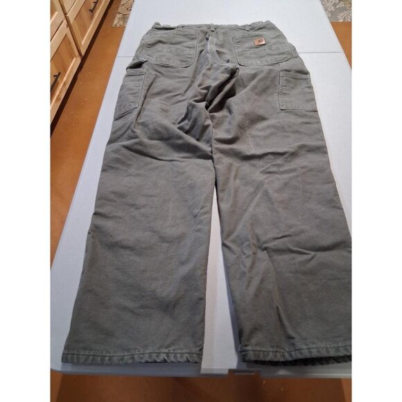 Carhartt Mens Olive/Green Canvas Flannel Work Pants W36 L31 Durable Outdoor Wear - Picture 2 of 8